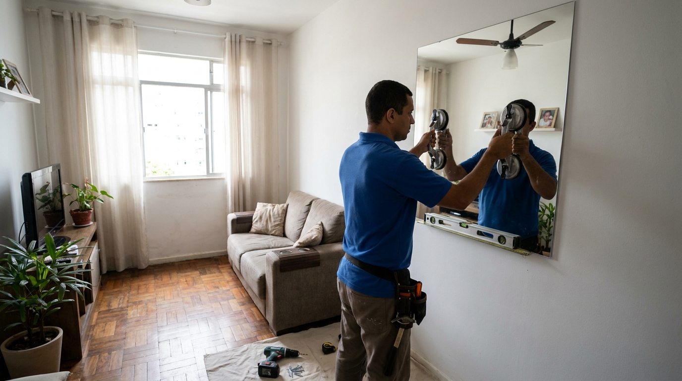 Espelho sob medida com parquet em Cotia-SP