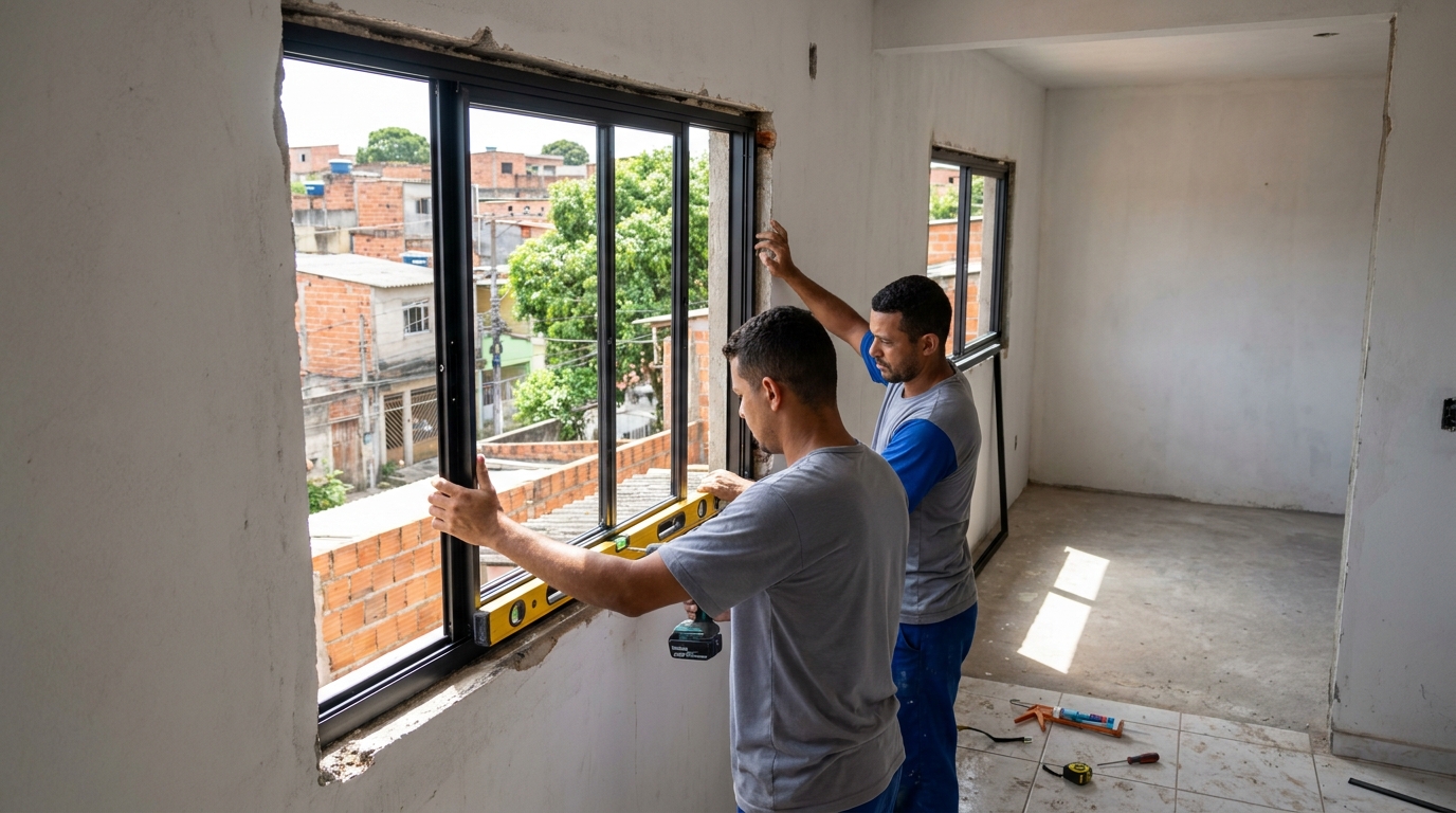 Esquadria de alumínio em obra em Cotia-SP